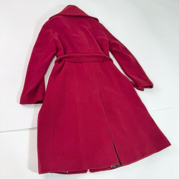 Calvin Klein Trench Coat Womens 6 Red Wool Blend Wrap Belted Longline - Picture 6 of 9